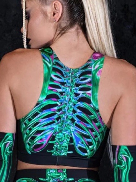 Devil Walking Women’s Sz Small Neon Green Ribcage Print — image 7 of 8